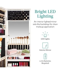 Best Choice Products Hanging Mirror Jewelry Armoire, Door or Wall Mounted Cabinet w/ Led Lights, Lock