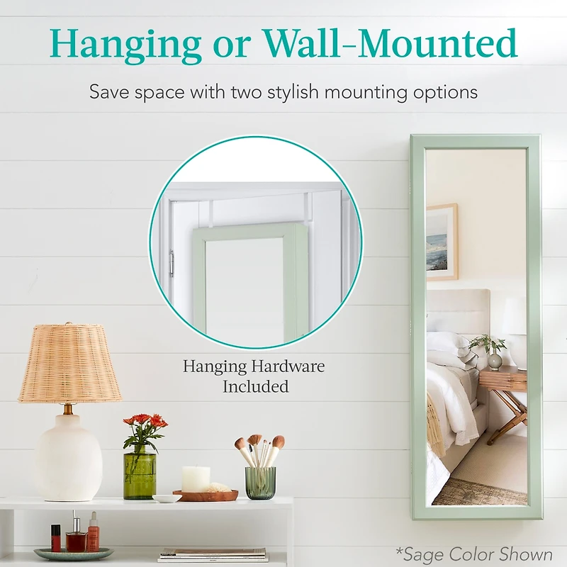Best Choice Products Hanging Mirror Jewelry Armoire, Door or Wall Mounted Cabinet w/ Led Lights, Lock