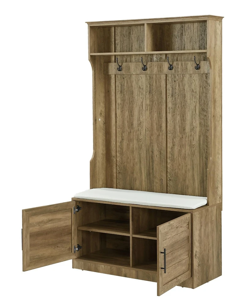 Slickblue Wood Coat Rack & Storage Shoe Cabinet – Includes Clothes Hooks, Sponge Pad, and Multiple Storage Racks for Bedroom or Porch Wardrobe