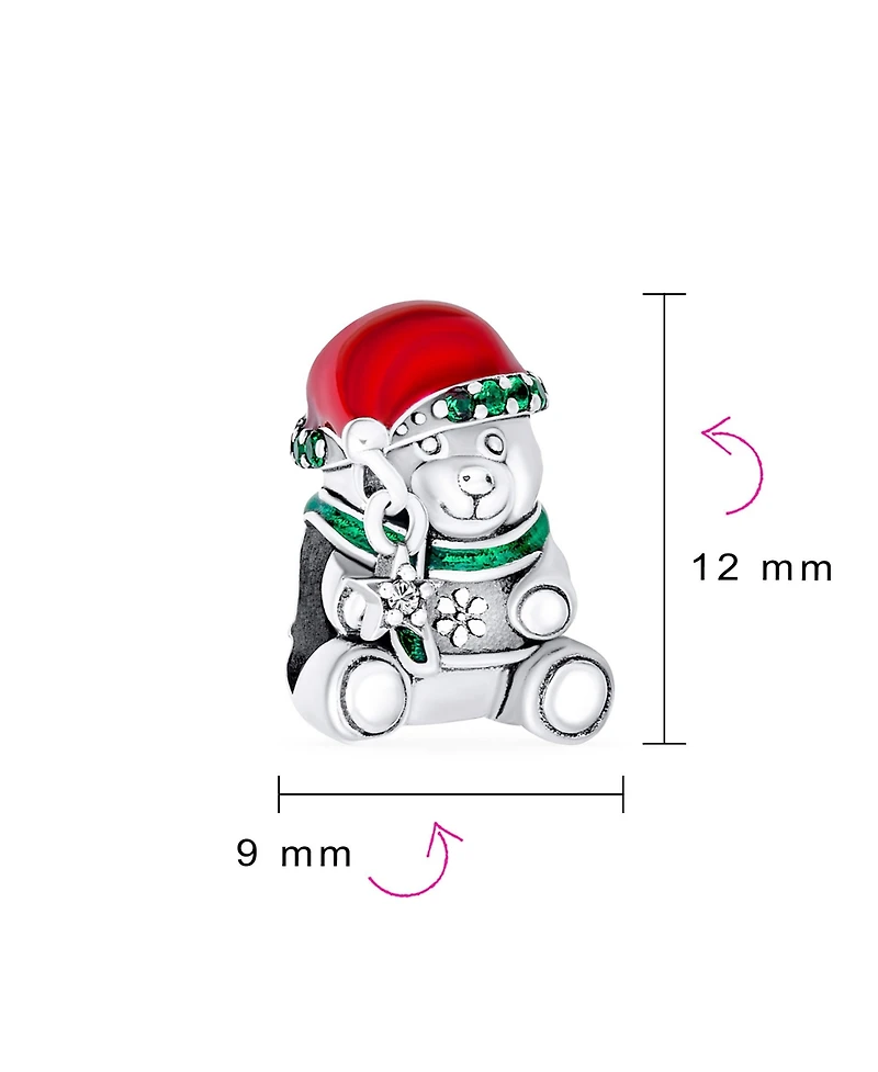 Bling Jewelry Holiday Cute Stuffed Animal Green Scarf Red Hat Christmas Teddy Bear Charm Bead