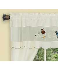 Kate Aurora Embroidered Butterflies & Sunflowers Complete 3 Piece Kitchen Curtain Tier & Valance Set