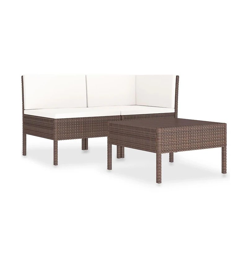 vidaXL 3 Piece Patio Lounge Set with Cushions Poly Rattan Brown