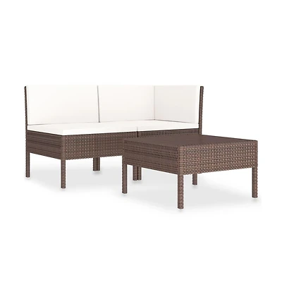 vidaXL 3 Piece Patio Lounge Set with Cushions Poly Rattan Brown