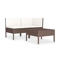 vidaXL 3 Piece Patio Lounge Set with Cushions Poly Rattan Brown