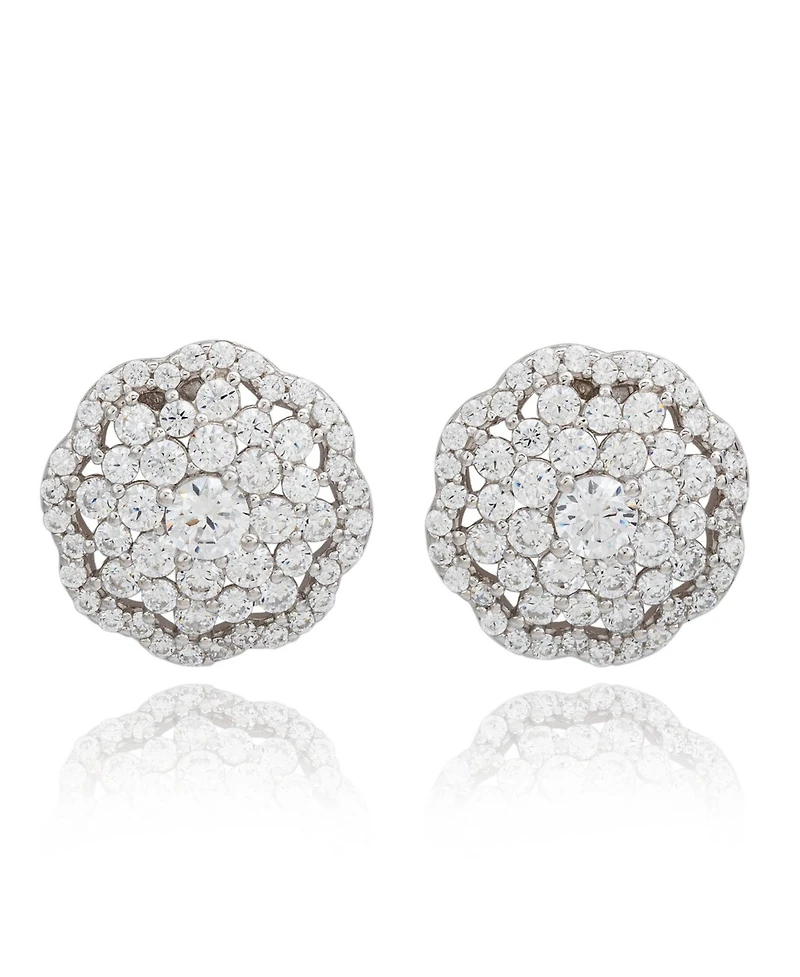 Suzy Levian Sterling Silver White Cubic Zirconia Flower Stud Earrings