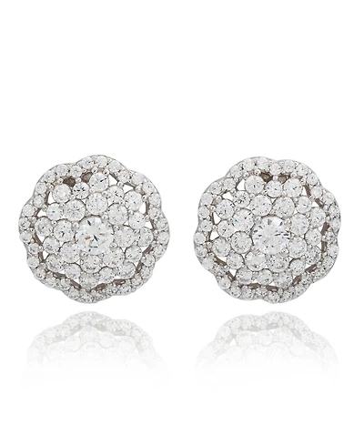 Suzy Levian Sterling Silver White Cubic Zirconia Flower Stud Earrings