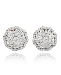 Suzy Levian Sterling Silver White Cubic Zirconia Flower Stud Earrings