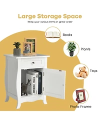 Gymax Accent End Table with Drawer Storage Cabinet Wooden Nightstand White