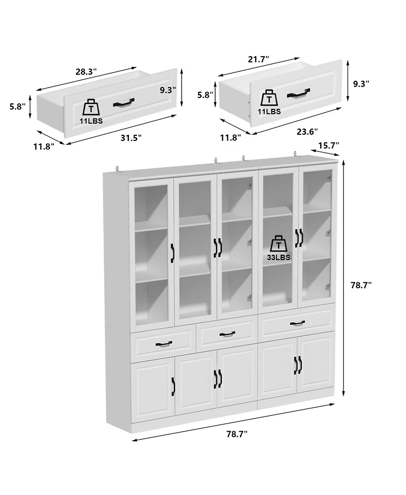 Famapy 12-Shelf White Wood Standard Bookcase With Adjustable Shelves Drawer