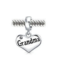 Bling Jewelry Bff Grandmother Word Heart Crystal Bead Charm .925 Sterling Silver