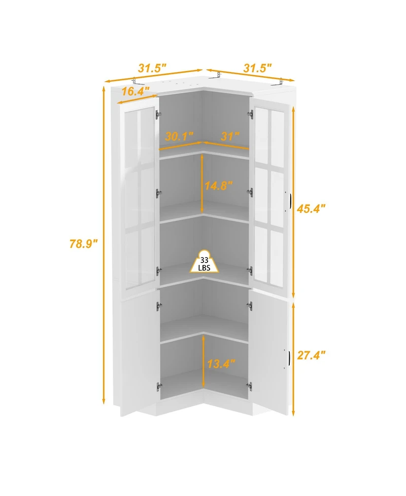 Famapy 5-Shelf White Wood Corner Standard Bookcase with Adjustable Shelves