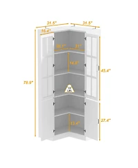 Famapy 5-Shelf White Wood Corner Standard Bookcase with Adjustable Shelves