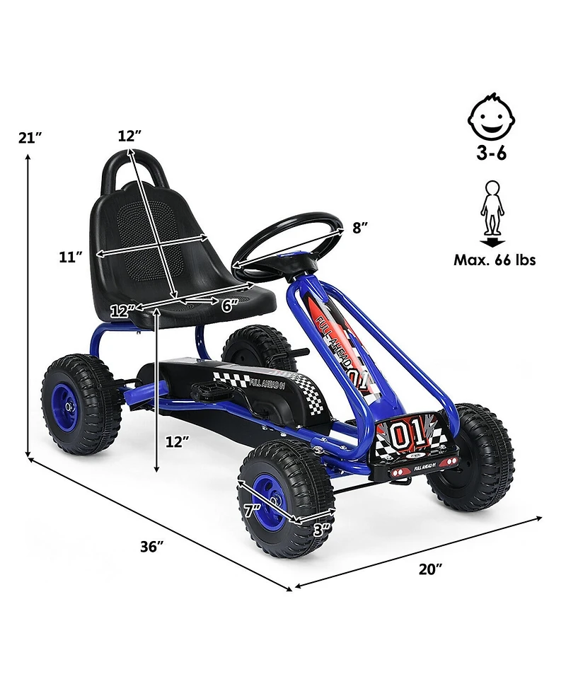Gymax Kids Pedal Go Kart 4 Wheel Ride On Toys w/ Adjustable Seat & Handbrake Red