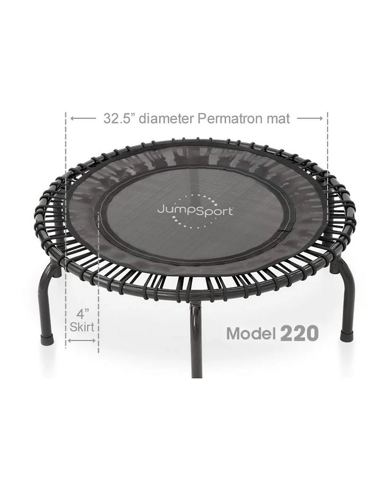 JumpSport 220 in-Home Cardio Fitness Rebounder, 39-inch | Mini Trampoline with Arched-Legged & Videos Included | Safe, Sturdy and Low-Impact