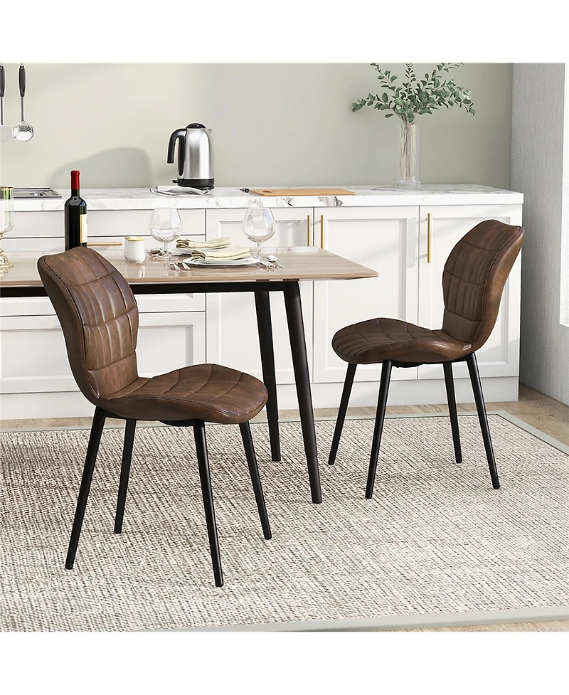 Gymax Dining Chairs Set of w/ Padded Back Metal Legs & 2 Adjustable Foot Pads