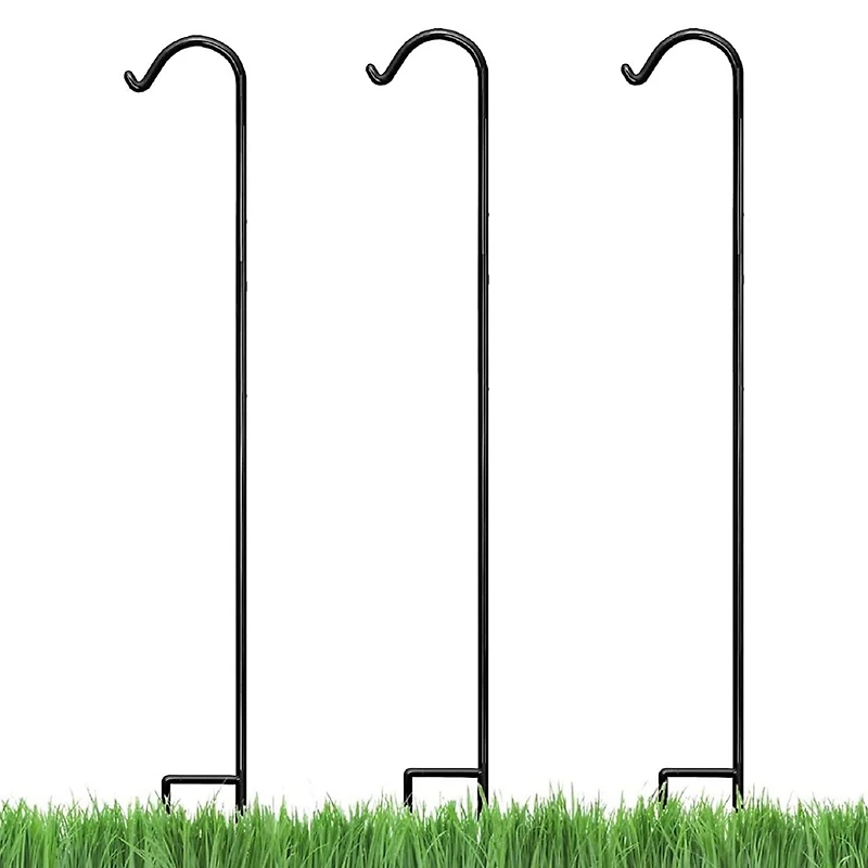 Ashman 92 Inch Shepherd's Hook Premium Metal Garden Plant Hanger, Black (3 Pack