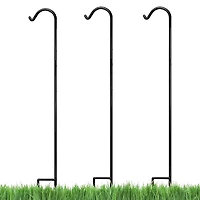 Ashman 92 Inch Shepherd's Hook Premium Metal Garden Plant Hanger, Black (3 Pack