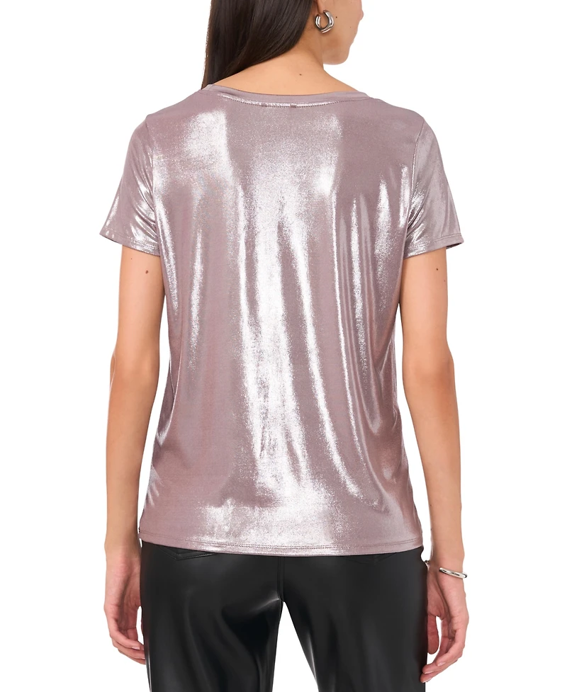 Vince Camuto Women's Metallic Short-Sleeve Crewneck Top