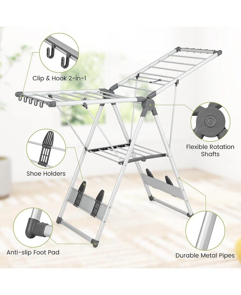 2-Layer Folding Clothes Drying Rack with 5-Level Adjustable Height