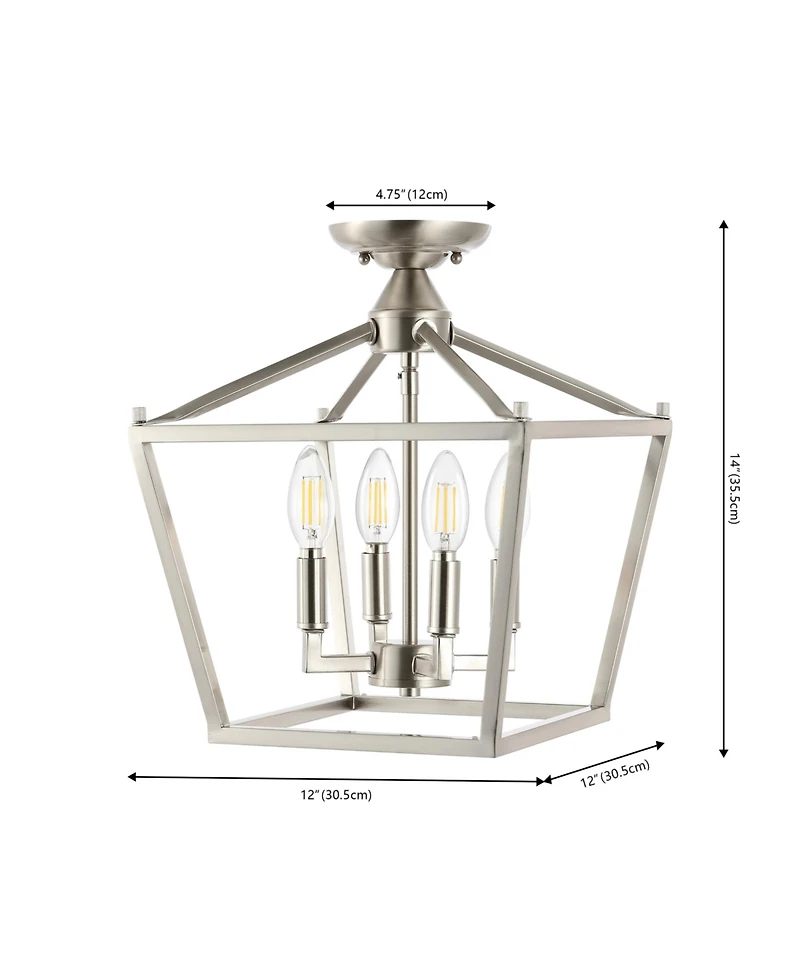Jonathan Y Plains Mini Lantern 12" 4-Light Iron Modern Farmhouse Led Flush Mount, Nickel
