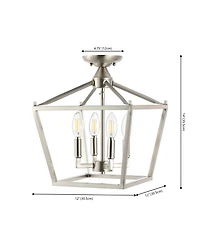 Jonathan Y Plains Mini Lantern 12" 4-Light Iron Modern Farmhouse Led Flush Mount, Nickel
