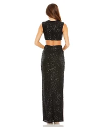 Mac Duggal Women's Sequin Twist Cut Out Open Back Gown