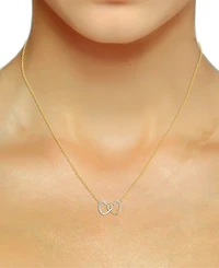 Diamond Double Heart 18" Pendant Necklace (1/5 ct. t.w.) in Sterling Silver & 14k Gold-Plate