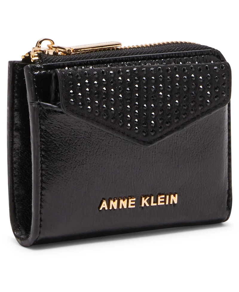 Ak 2 piece envelope flap curved wallet with rhinestones