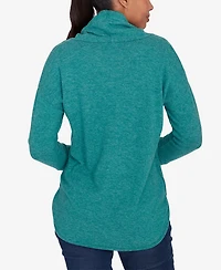 Ruby Rd. Petite Cowl Neck Solid Hatchi Knit Top with Drawstring
