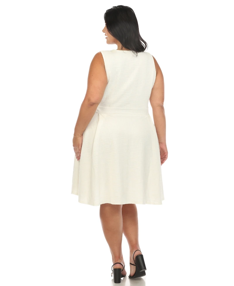 White Mark Plus Tweed Fit and Flare Dress