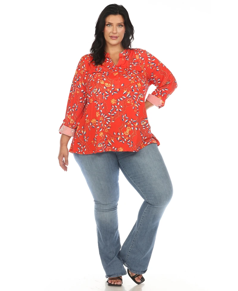 White Mark Plus Paisley Button Front Tunic Top