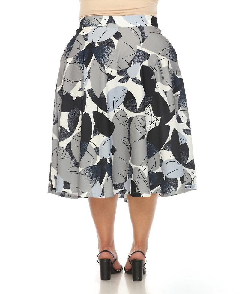 White Mark Plus Leaf Print Vintage Flared Midi Skirt