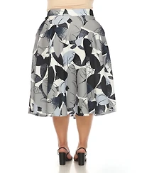 White Mark Plus Leaf Print Vintage Flared Midi Skirt