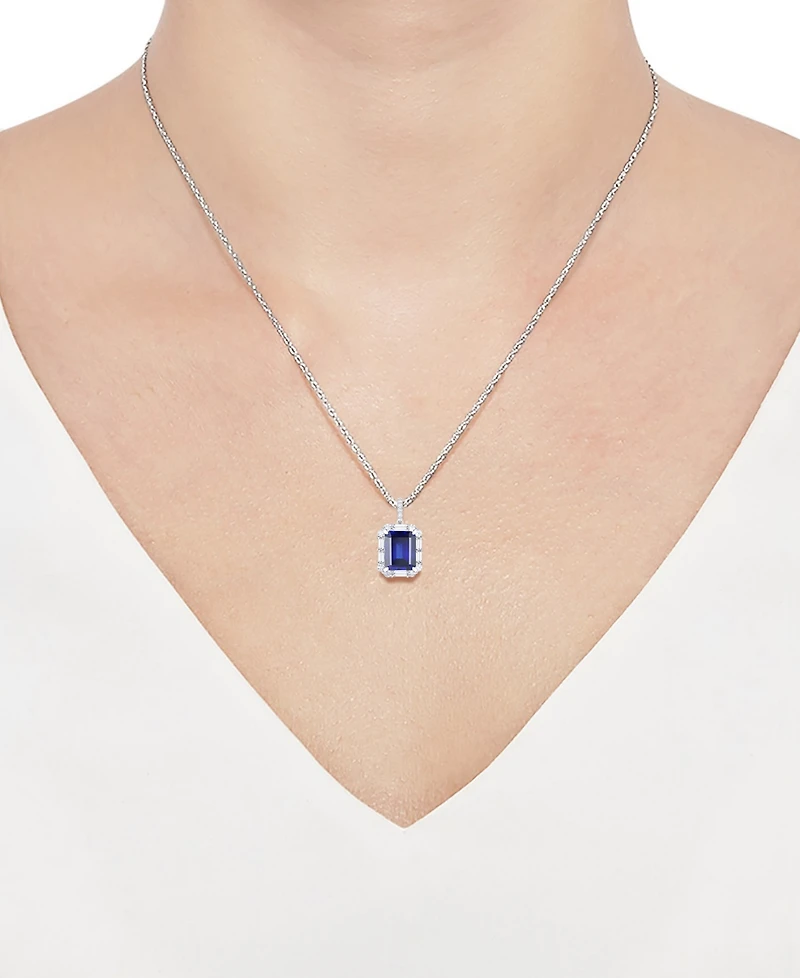 2-Pc. Set Lab Grown Blue Sapphire (5-3/4 ct. t.w.) & Lab Grown White Sapphire (1-1/5 ct. t.w.) Halo Pendant Necklace & Matching Ring in Sterling Silve