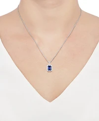2-Pc. Set Lab Grown Blue Sapphire (5-3/4 ct. t.w.) & Lab Grown White Sapphire (1-1/5 ct. t.w.) Halo Pendant Necklace & Matching Ring in Sterling Silve