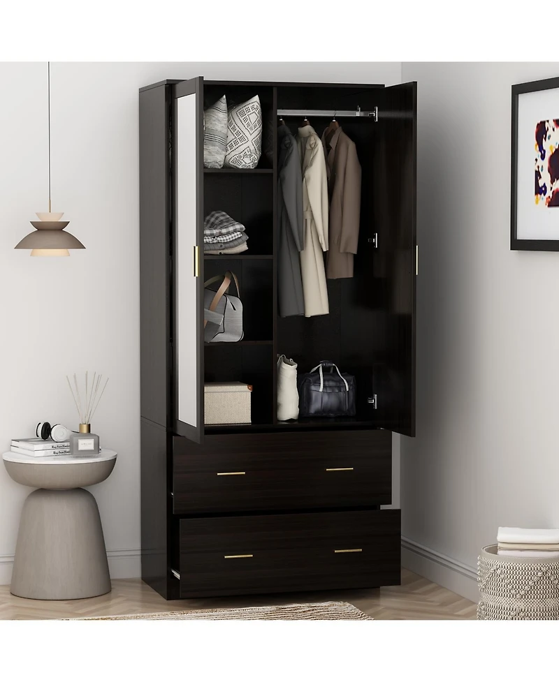 Famapy White 2-Door Armoires with Mirror,2-Drawers and Storage Shelves
