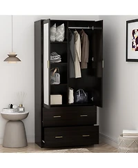 Famapy White 2-Door Armoires with Mirror,2-Drawers and Storage Shelves