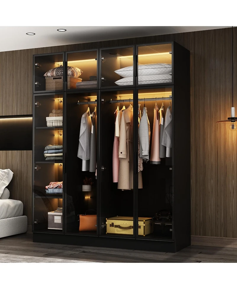 Famapy Glass Doors Wardrobe Armoires Aluminum Frame with Led Lights