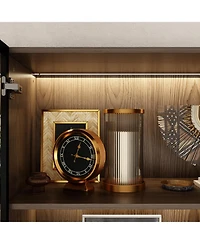 Famapy 10-Shelf Bookshelf With Glass Doors, Led Lights, Drawers