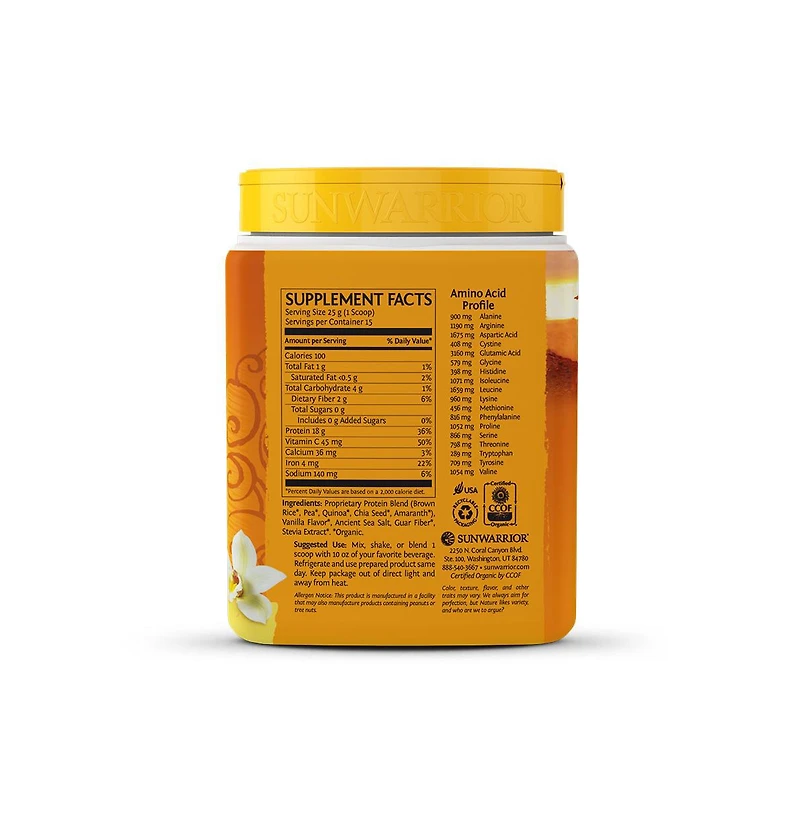 Sunwarrior Classic Plus Protein Powder, Plant-Based Protein, Sunwarrior, Vanilla Flavor, 375gm (15 Servings)
