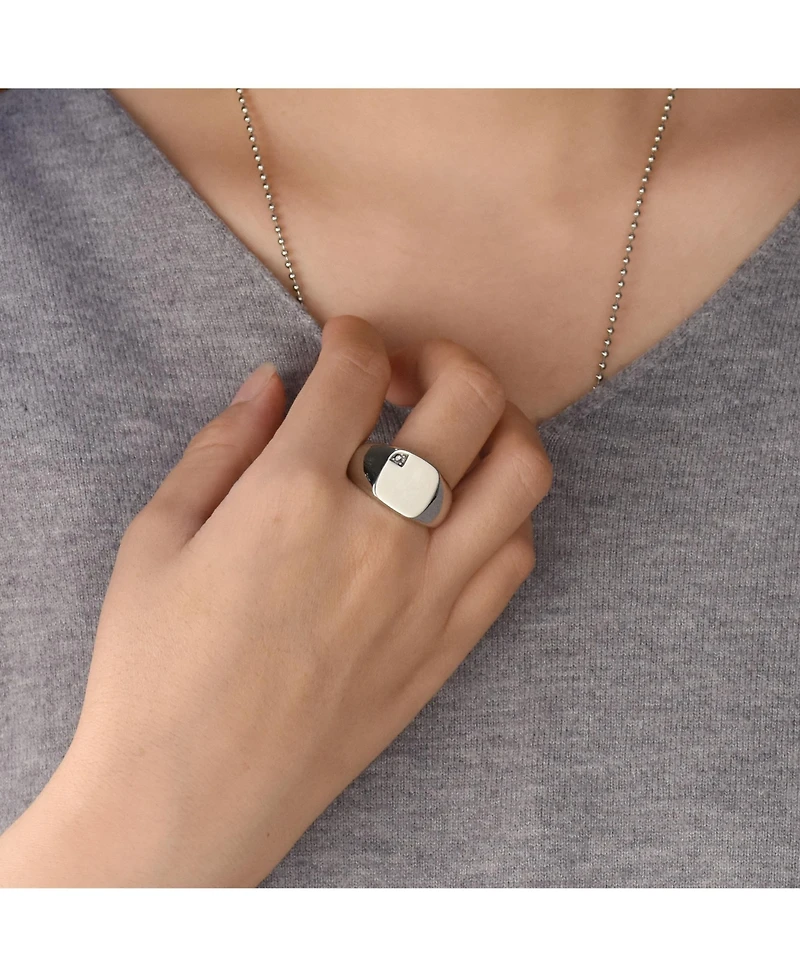 Bling Jewelry Large Cubic Zirconia Cz Accent Statement Square Signet Ring Silver Tone Stainless Steel