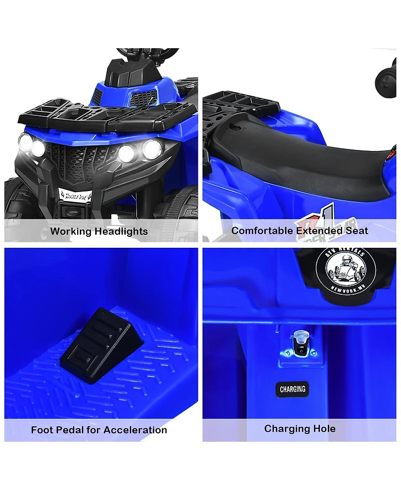 Kids Ride On Atv Quad 4 Wheeler Electric Toy Car 6V Battery Power Led Lights