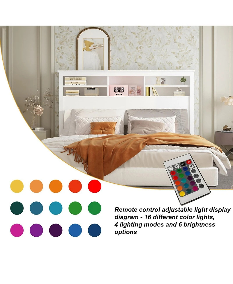 Homsee White Bookcase Headboard With Strong Storage And Led Light