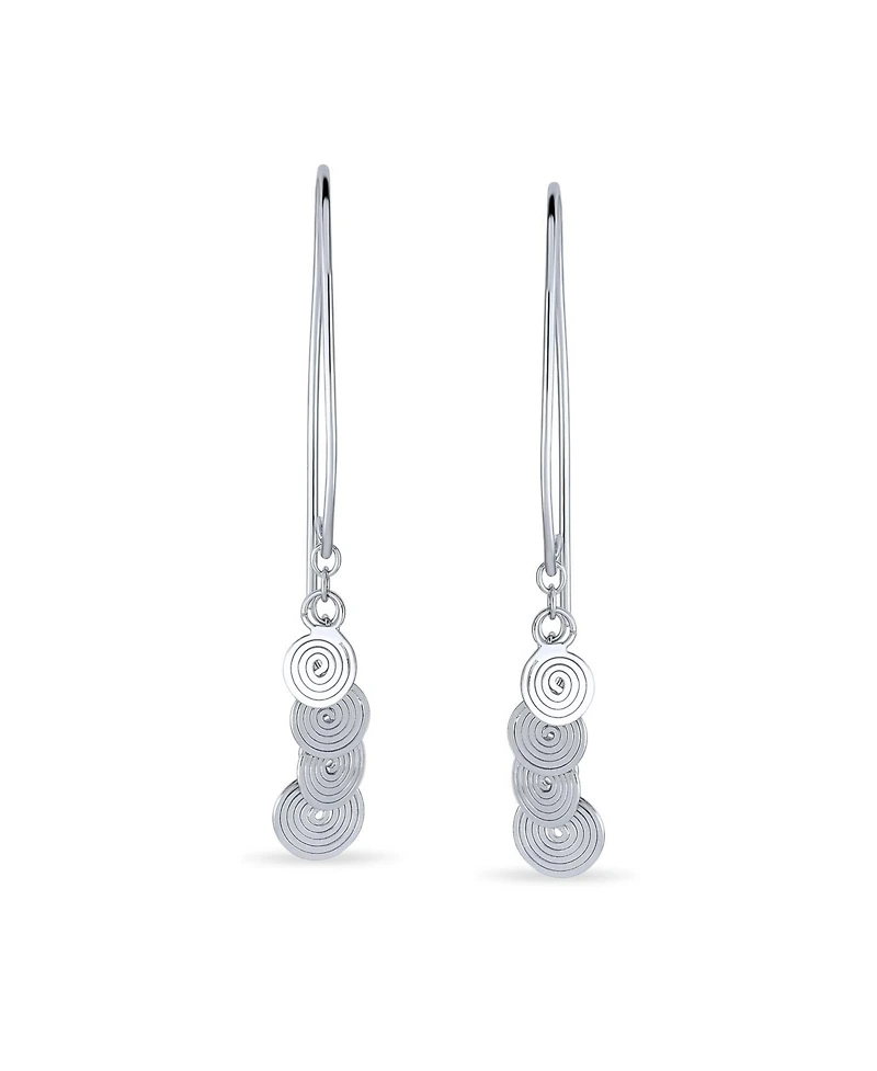 Bling Jewelry Boho Bali Style Swirling Disc Sequin Geometric Dangle Threader Earrings .925 Sterling Silver