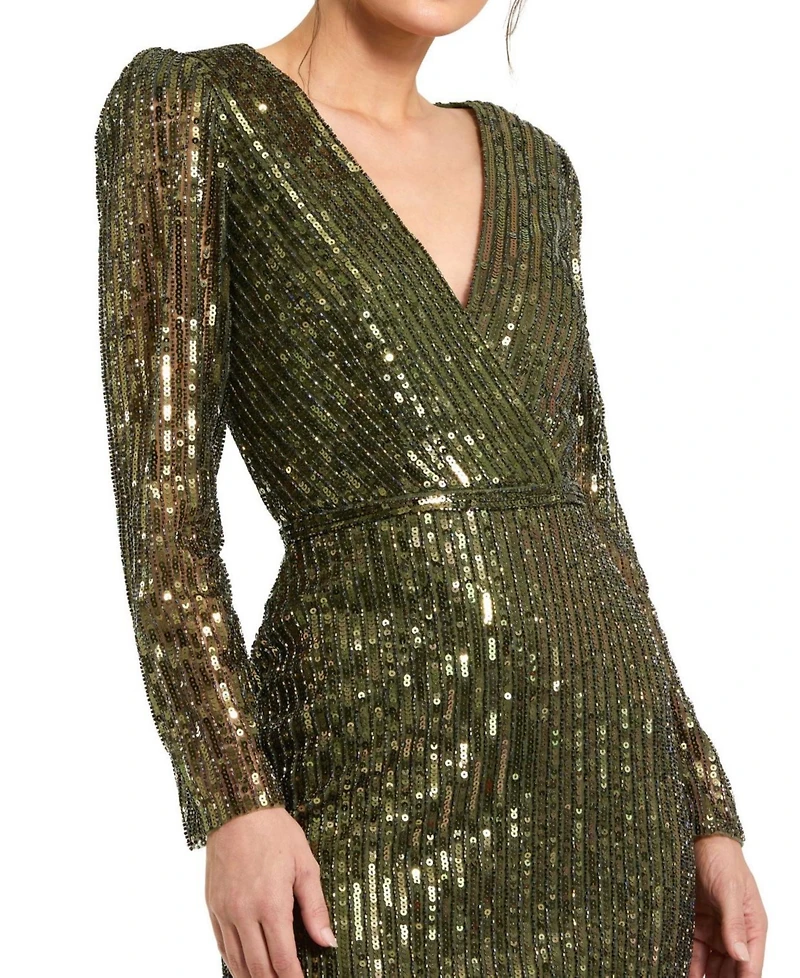 Mac Duggal Women's Long Sleeve Sequined Mini Dress