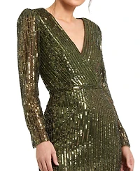 Mac Duggal Women's Long Sleeve Sequined Mini Dress