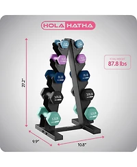 HolaHatha 3, 5, 8, 10 & 12 Pound Neoprene Dumbbell Weight Set with Storage Rack