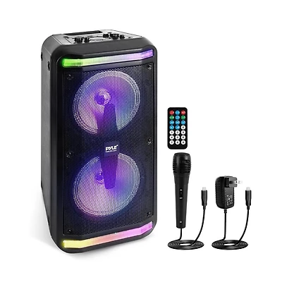 Pyle Portable Pa Speaker & Microphone System With Led Party Lights, Bluetooth, & Fm Radio, 600 Watt