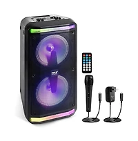 Pyle Portable Pa Speaker & Microphone System With Led Party Lights, Bluetooth, & Fm Radio, 600 Watt