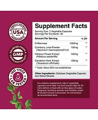 Nature's Craft D Mannose 1000mg with Cranberry Extract Capsules, Kidney Cleanse & Urinary Tract Health for Women, Nature's Craft, 60ct